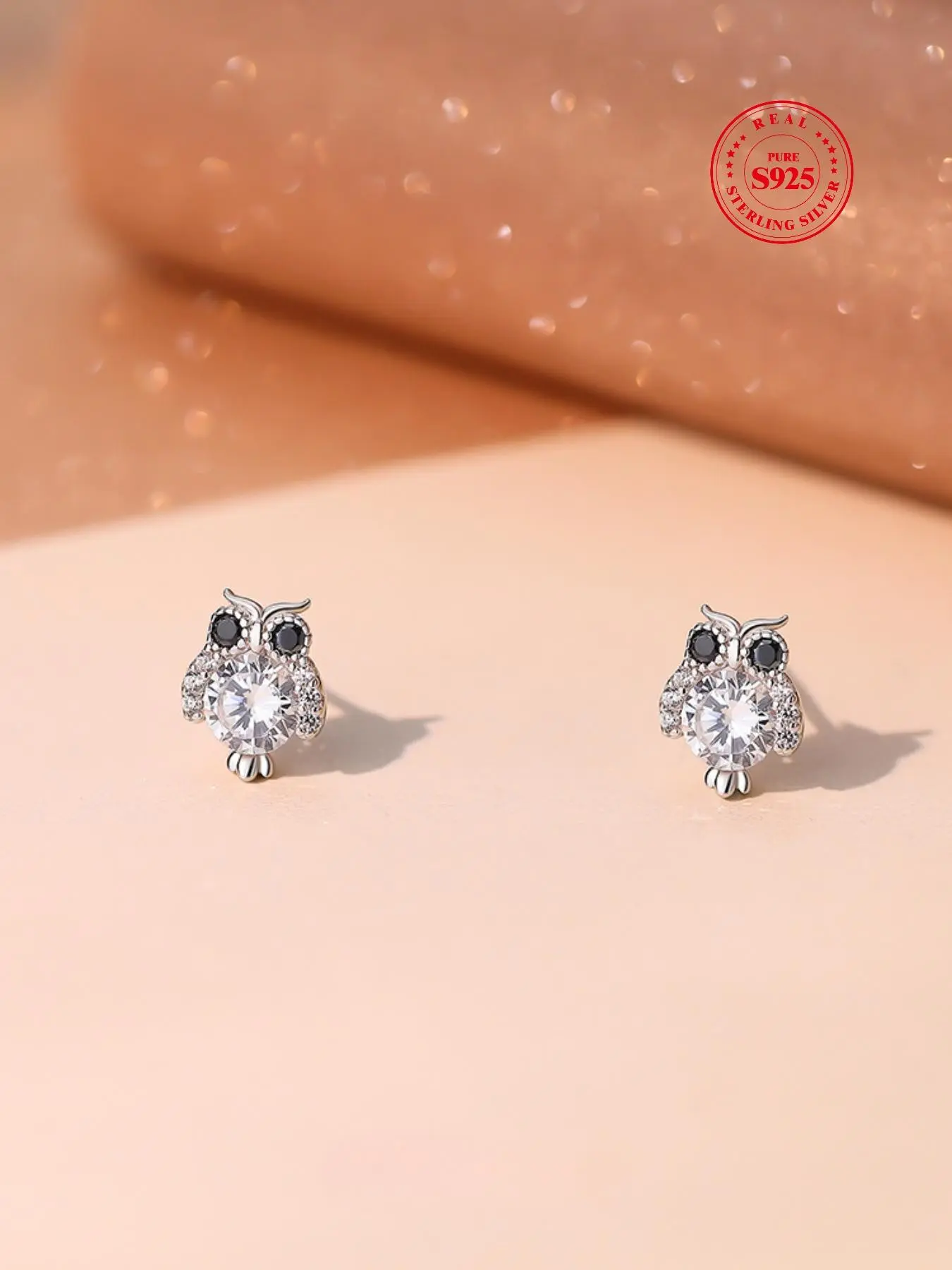 S925 Sterling Silver Owl Design Rhinestone Decorated Earrings, Trendy All-match & Exquisite Jewelry Suitable for Daily Wear with Holiday Birthday Gifts To Family