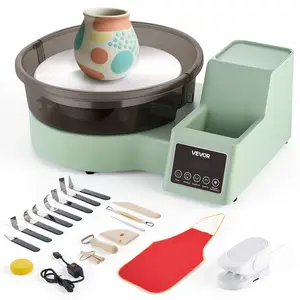 VEVOR Pottery Wheel for Adults, 11" Aluminum Turntable, 450W Electric Table Top Pottery Wheel with Foot Pedal, 30-300 RPM Adjustable Speed, Detachable Basin, for Beginners, DIY Clay Art Craft, Green