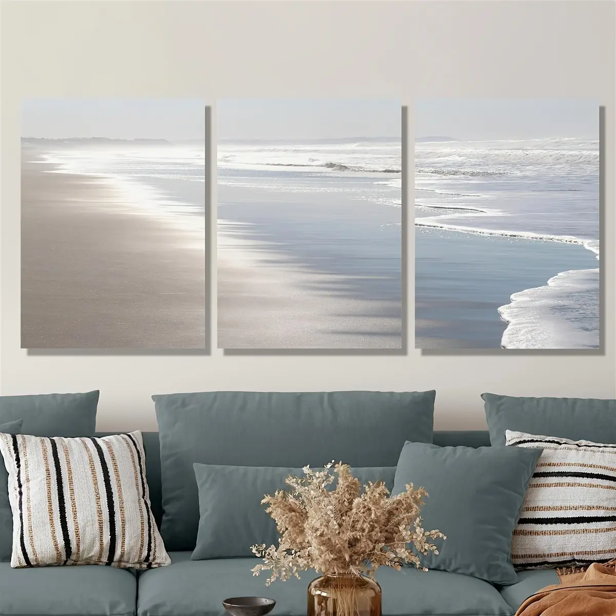 3-Piece Framed 2D Flat Canvas Artworks - Waterproof, Lightweight, Artistic Coastal Decor with Vibrant Boundless Ocean Beach Natural Scenery Prints, Room Wall Decoration for Household Indoor Daily & Holiday Use, Water Proof, Coastal Scene