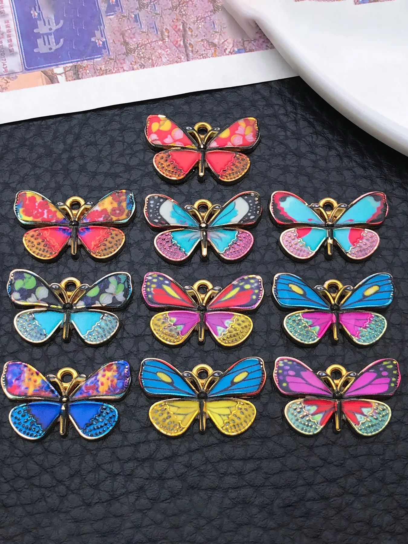 10pcs Colorful Butterfly Enamel Charms, Decorative Charm, Golden Plated Butterfly Insects Pendants for DIY Jewelry Making Bracelet Necklace Crafts Accessories