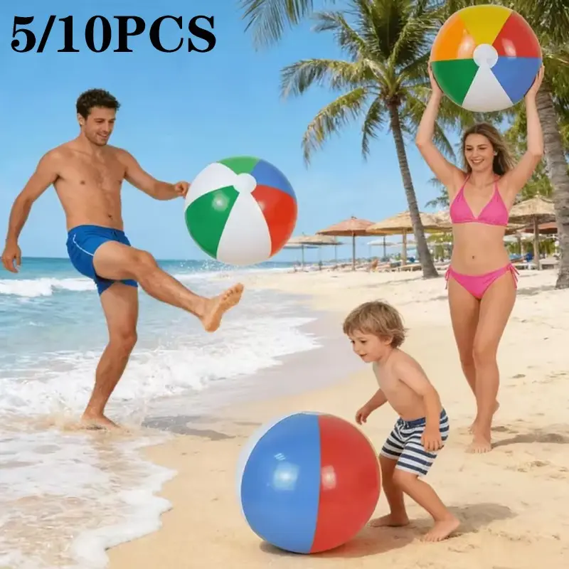 5/10pcs Kids Inflatable Soccer Balls, Colorful PVC Watermelon Ball, Leak-Proof Outdoor Family Interactive Toy, Beach Ball for Children, Plastic Balls