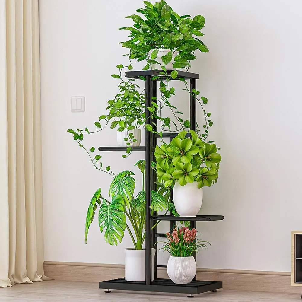 4-Tier 5-Potted Waterproof Tall Plant Stand, Anti-Slip Corner Flower Holder, Outdoor Safe Pot Display for Living Room, Garden, Tall Stand