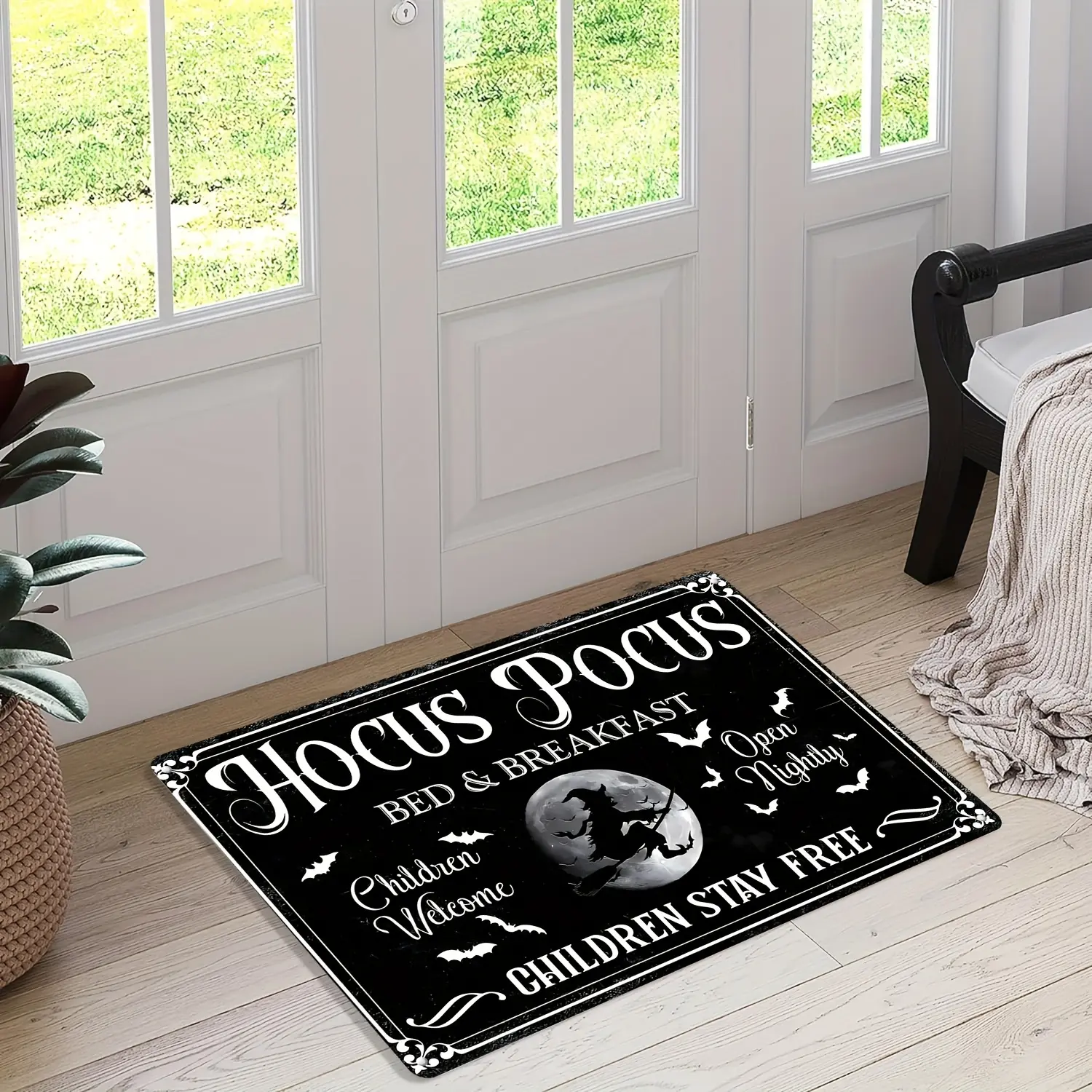 Gothic Witch Breakfast Halloween Bold Graphic Design Doormat, Non-Slip Anti-Skid Backing Washable Rectangle Entrance Mat, Indoor/Outdoor Welcome Mat for Household Textiles, Bold Graphic Design Doormats, Front Door Decor, All-Weather Doormats