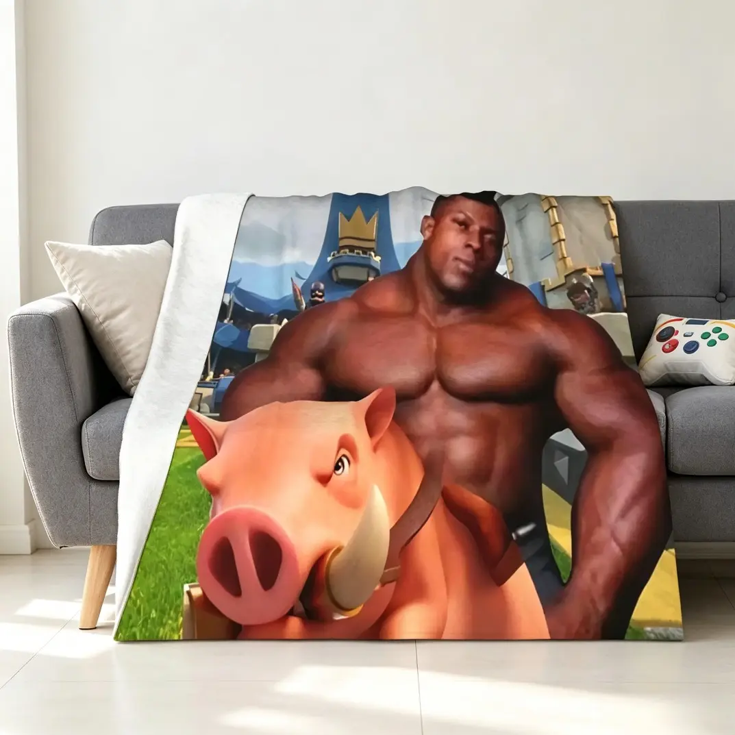 Hog Rider Gaming Funny Pig Black Muscle Velvet Flannel Blanket, Super Warm Bedding Throw Blanket, Character Animal Artwork Bed Warmer, Soft Cozy Blanket for Sofa Couch Bedroom, Funny Gift for Guys Adults Kids