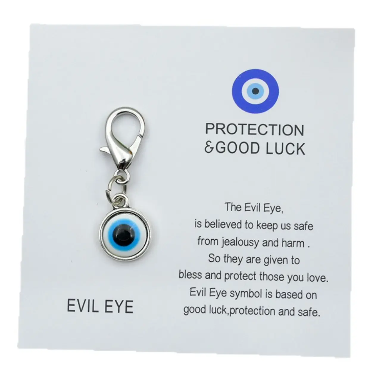 11PCS Metal Alloy Blue Evil Eye Keychain Charms, Protection Good Luck Pendants with Message Cards, Lobster Clasp Bag Accessories, Gift-Ready Fashion Costume Jewelry