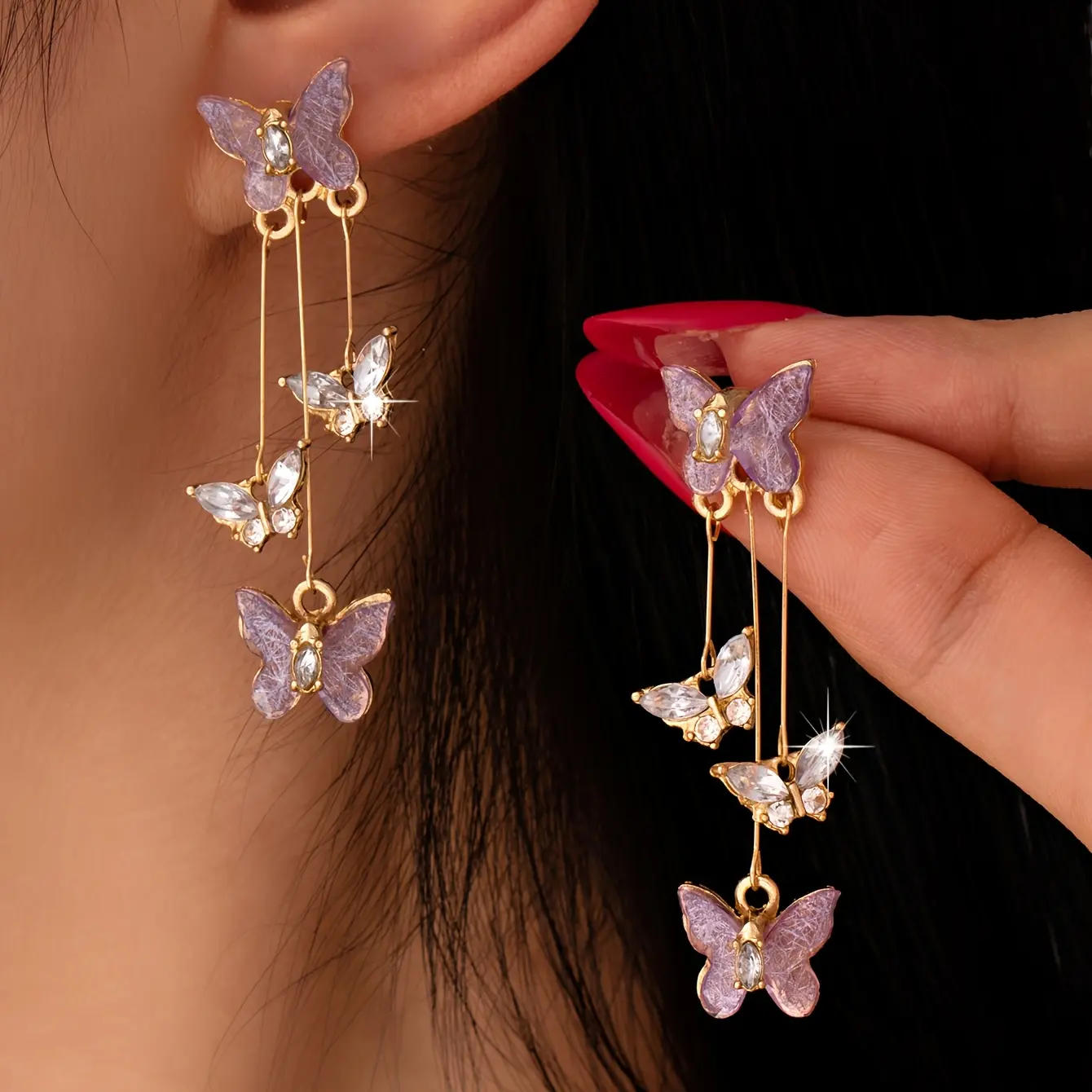 A pair of fashionable and exquisite purple butterfly earrings for women