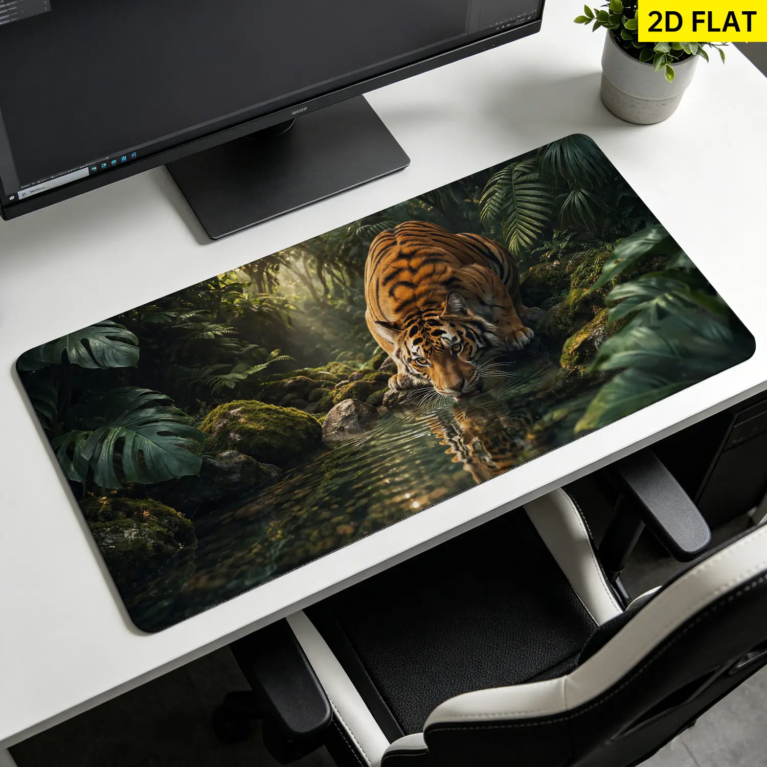 Extra Large majestic tiger drinking water in rainforest Mouse Pad,Non Slip Rubber Pad,Desktop Decoration Drotection Pad,Washable,Lock Edge Multi Size,Premium Multipurpose Mousepad For Home,Office,Gift for Family and Friends