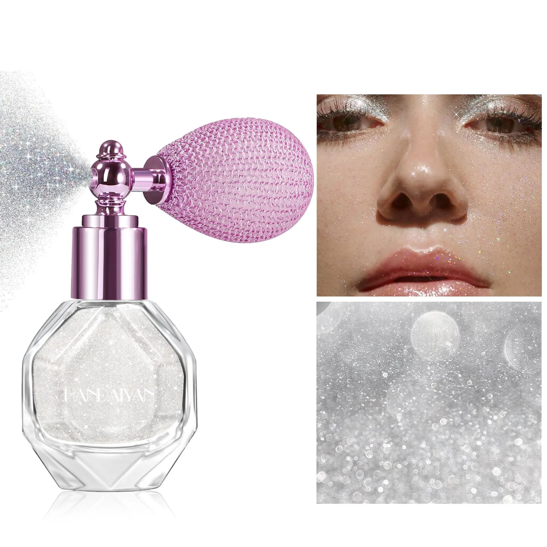 High Gloss Powder Spray, Highlighter Glitter Body Brightening Spray - Multi-Color Shimmer Long-Lasting Shine for Face & Body, Holographic Highlight Powder Spray For Party Perform