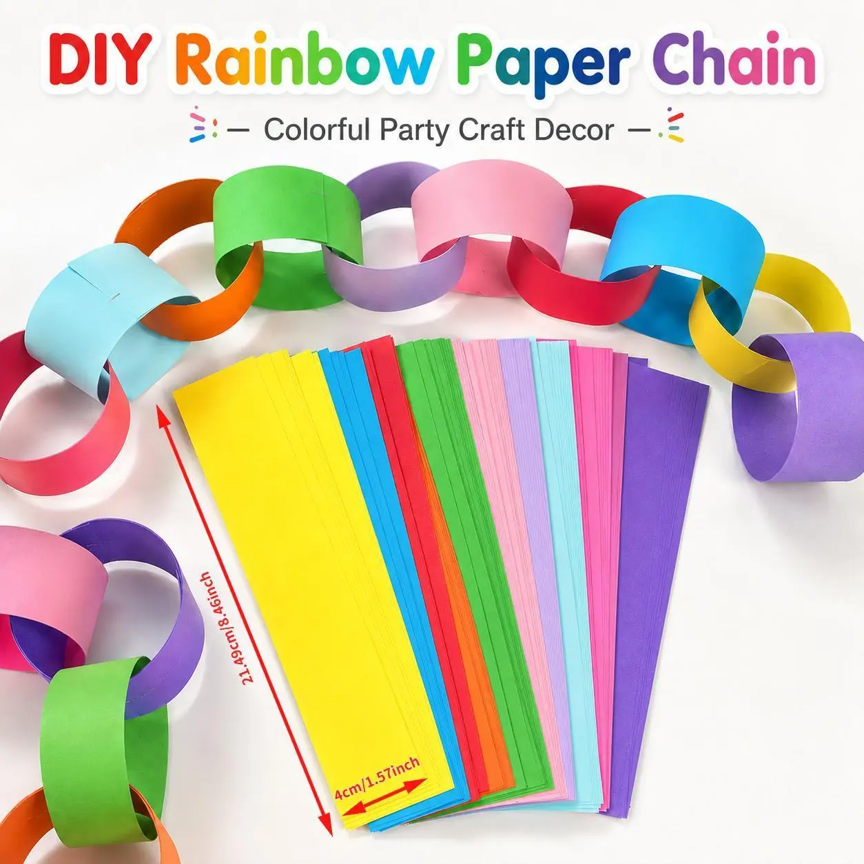 Macaron Rainbow Hanging Paper Garland, 100 Colored Paper Chain Wreaths, Includes 1 Roll of Tape, 314.96 Inches, Suitable for Holiday Themed Wall Decorations