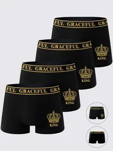 4 Pcs Men's Low Rise Boxer Briefs, Soft Breathable Skin-Friendly Underwear, Casual Daily Wear, All-Season Comfort, Trendy Design