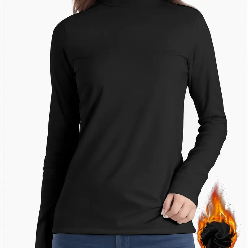 Women's Turtleneck Long Sleeve Thermal Top | Fleece Lined Base Layer | Winter Warm Essential
