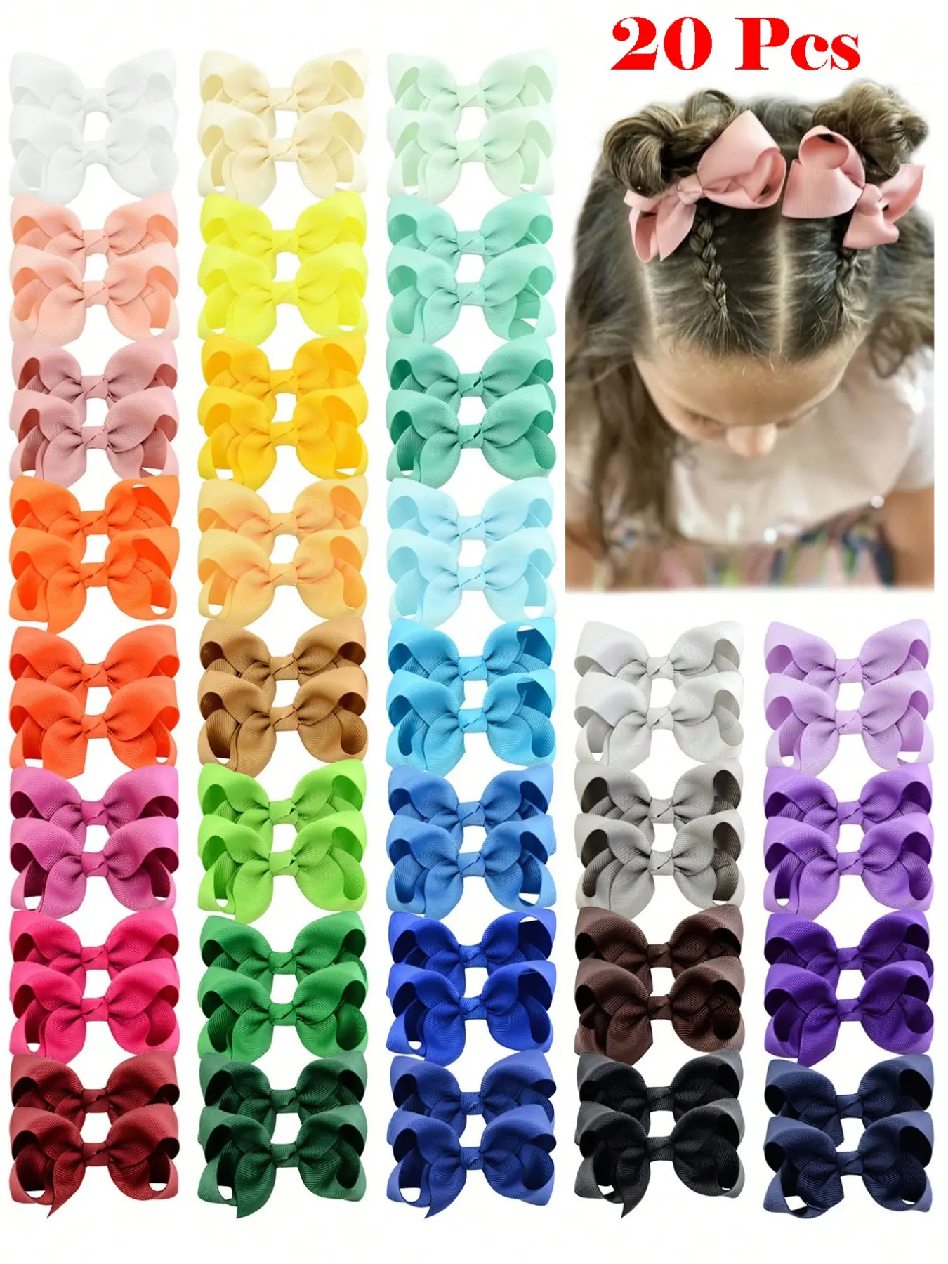 20pcs Cute Bow Hairpins In Random Colors, Grosgrain Ribbon Bow Hairpins, Suitable For Girls, Toddlers, Children's Daily Wear, Holiday Gifts, Hair Bows