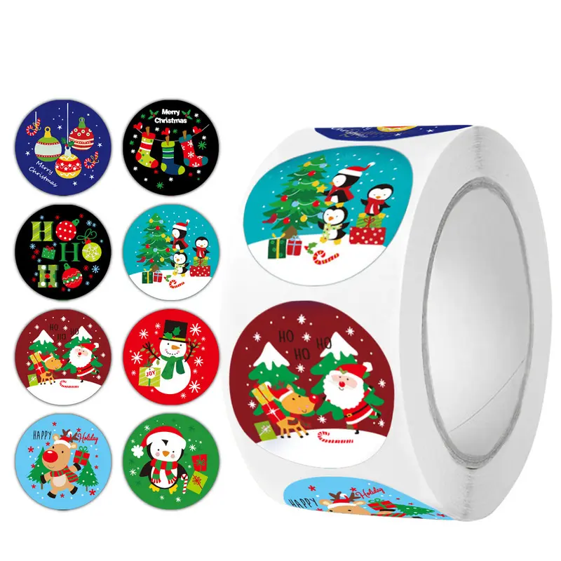 Christmas sticker roll 2.5cm Santa Claus stickers removable waterproof round happy holiday labels for use