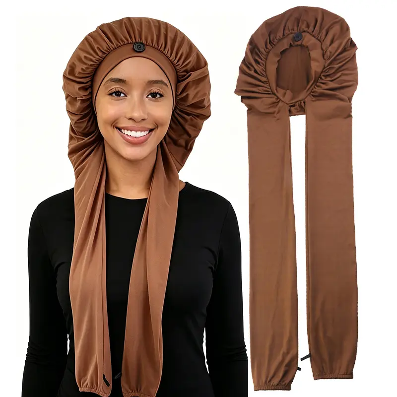 Viral Long Braid Locs Bonnet Cap with Button Soft Stretch Hair Tube Sleeve Extra Long Dreadlock Wrap Night Sleep Bonnet Women Daily Lounge