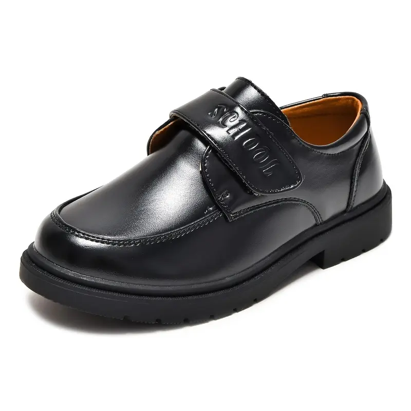LM Boys' Classic School Shoes - PU Upper, Hook Closure, Non-Slip, Breathable, Lightweight for Daily Wear & Casual Party