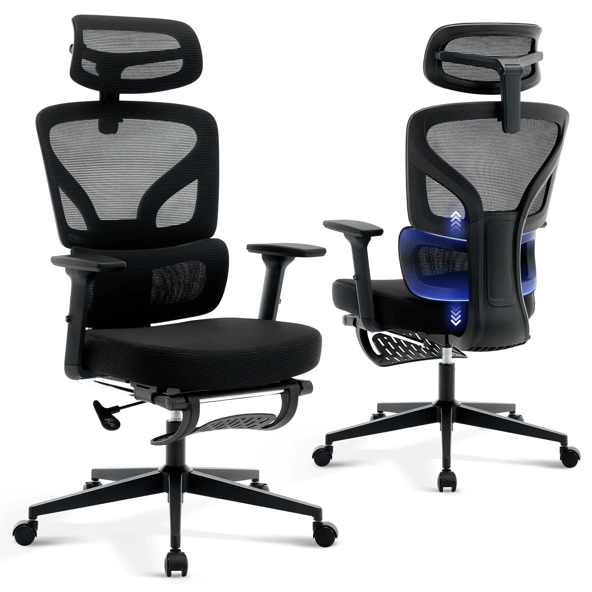 Garvee Ergonomic Office Computer Chair with Adjustable Footrest, Lumbar Support, High Backrest, and 3D Headrest – Mesh Home Office and Gaming Chair for Comfort and Support