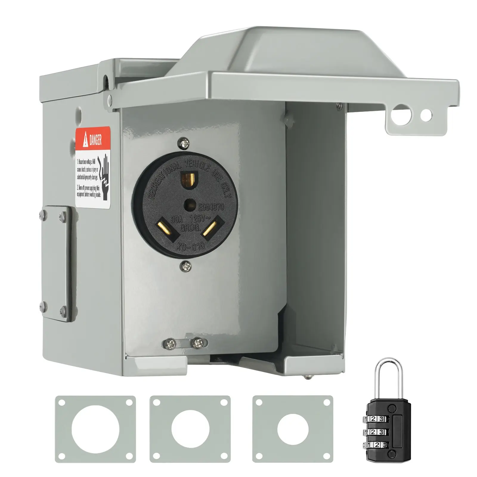VEVOR 30 Amp RV Power Outlet Box, 125 Volt, Enclosed Lockable Outdoor RV Receptacle Box, NEMA TT-30R Weatherproof Electrical Panel, for RV Camper Trailer Motorhome, Tested to Standards