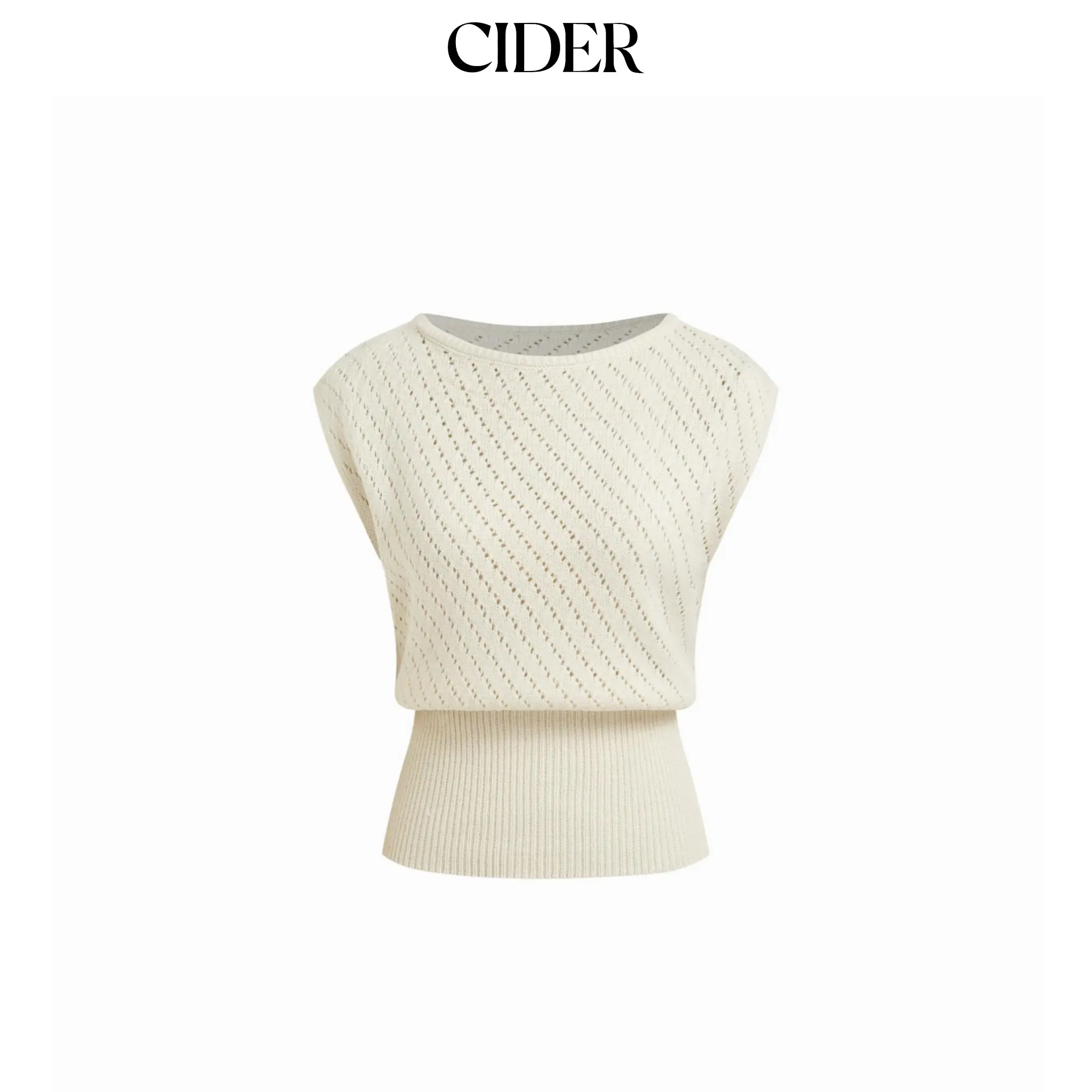 Cider Knit Boat Neck Hollow Out Top