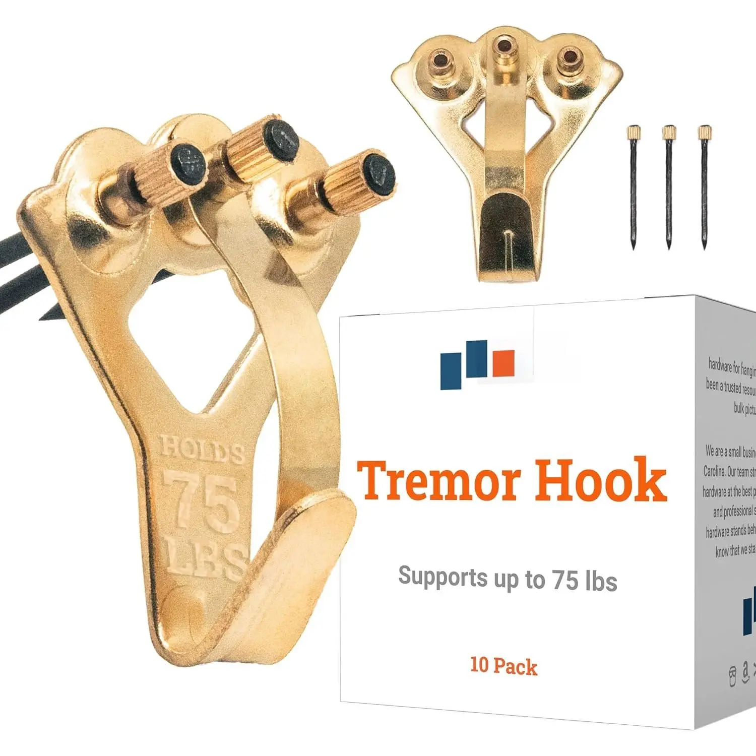 PHS Earthquake Proof  ers for Drywall - 10 Pack Heavy Duty  ing Hooks - Supports up to 75 lbs - Plaster Wall ers for Heavy Mirrors, Frames and Art