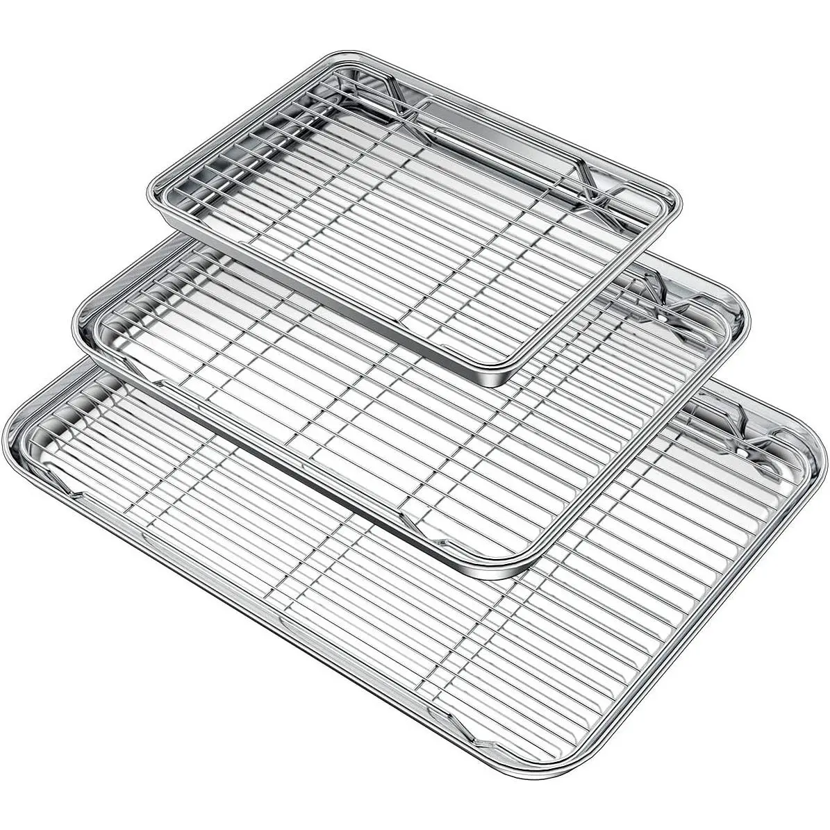 Baking Sheet with Rack Set (3 Pans + 3 Racks), Stainless Steel Baking Pan Cookie Sheet with Cooling Rack, Non Toxic & Heavy Duty & Easy Clean