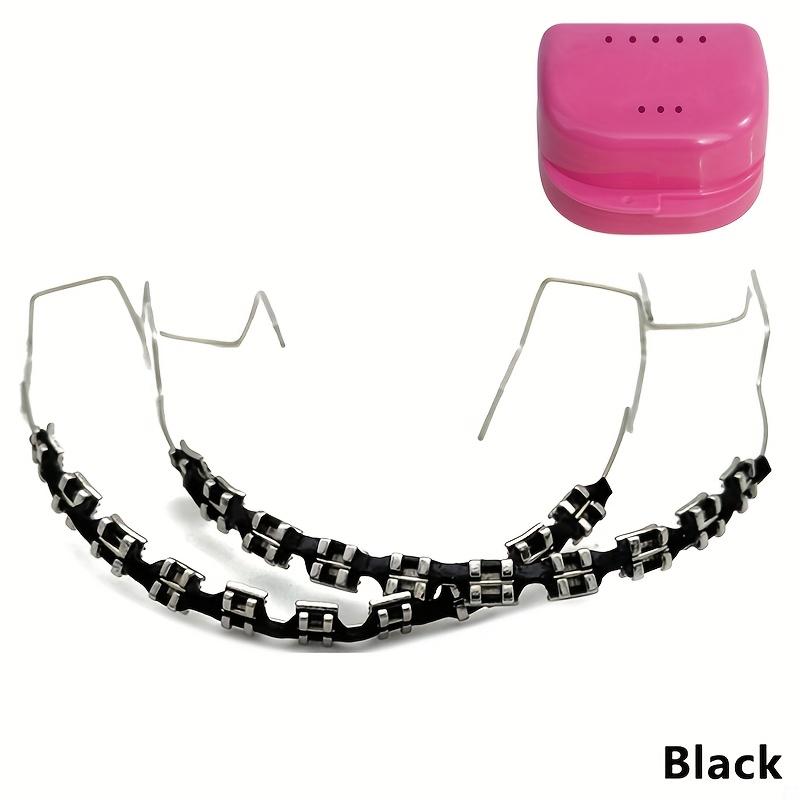 1 Pair Temporary Fake Braces - Customizable Colorful  Brackets with Elastic Ligature Ties, Comfortable Dental Alignment Tool for Teeth Shaping, Aesthetic Orthodontic Simulation  Sports Protection (Includes Storage Box), Orthodontics