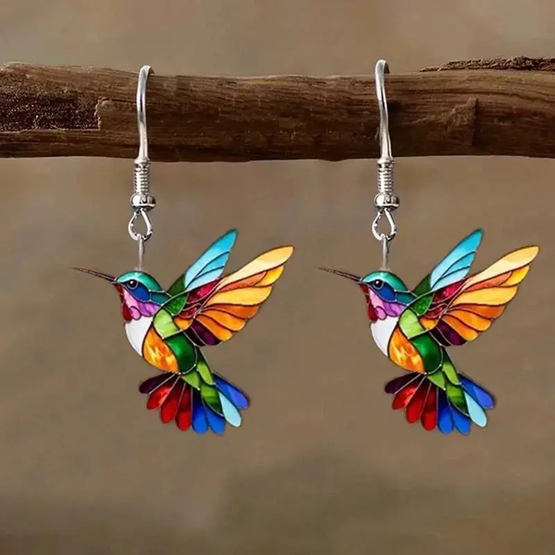 Acrylic Hummingbird Earrings For Women Retro Style Colorful Bird Drop Earrings Women's Jewelry Gifts