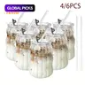 Glass Cup with Straw & Lid, 4/6-Piece Ripple Glass Cup Set with Cleaning Brush, Glass Drinking Glasses Sets, Portable Clear Drinkware for Coffee, Latte & Water, Durable Ribbed Glass Cup, Drinking Glasses Set #GLOBAL PICKS