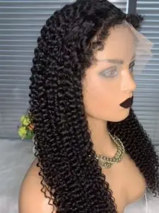 1PC WIG-0910-JC-BOB-4C edge Natural Black Jerry Curly Bob 4C Kinky Edges Glueless Lace Front Wig Human Hair