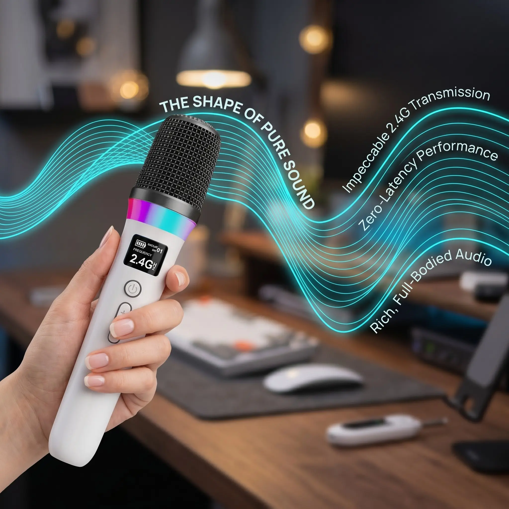 Single/dual Wireless Microphone with Receiver, 2.4g Rechargeable, Portable Audio Mic for Karaoke/live Streaming/gaming, Colors