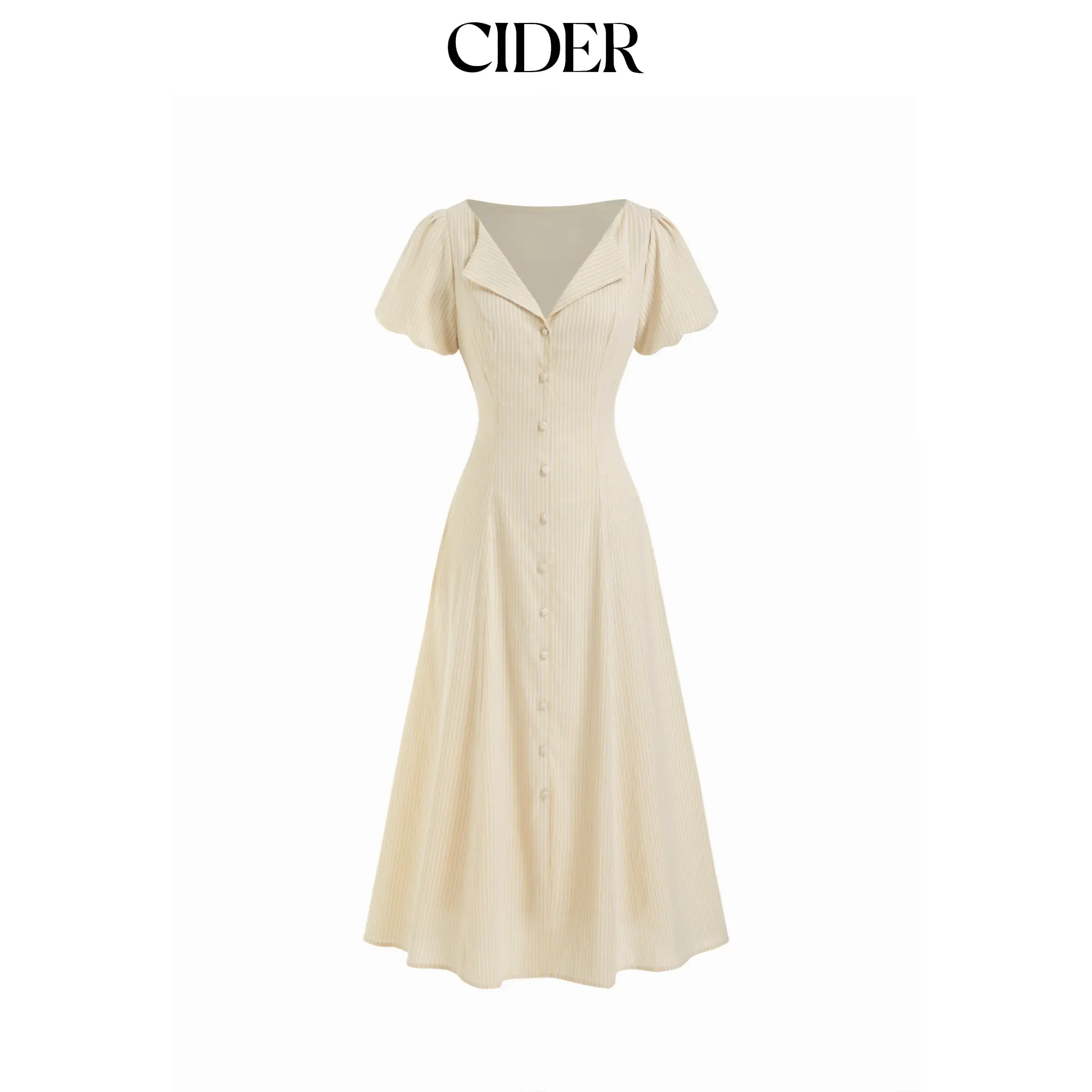 Cider Cotton-blend Striped Ruched Tie Back Maxi Dress