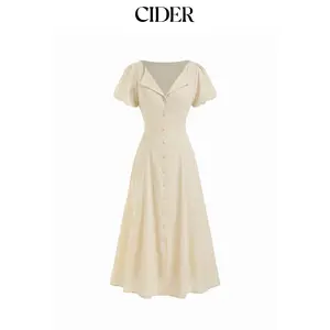 Cider Cotton-blend Striped Ruched Tie Back Maxi Dress
