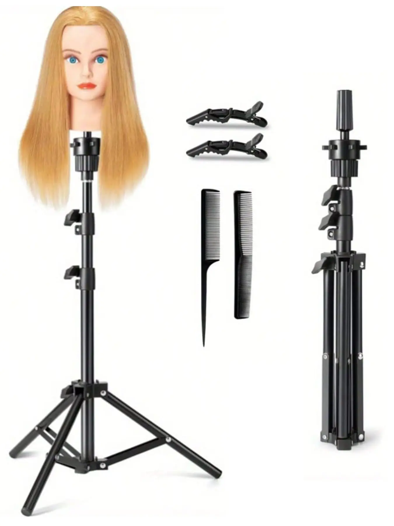 Adjustable Wig Stand Tripod with Mannequin Head Holder, Hairdressing Practice Stand, Reinforced Cosmetology Training Tripod