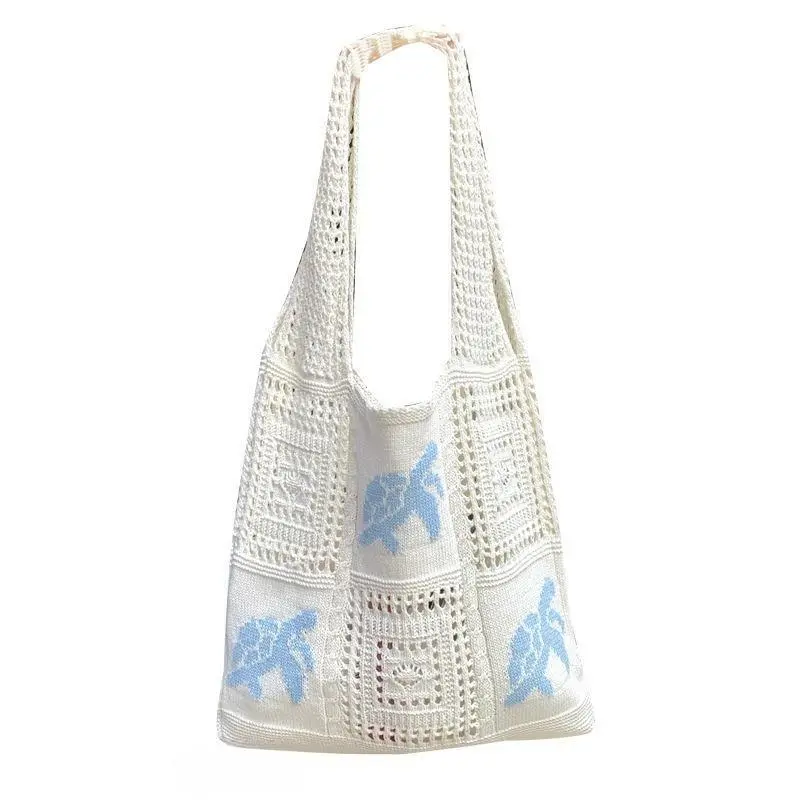 Women's Bohemian Sea Turtle Beach Bag, Crochet-Style Polyester Casual Handbags, Large Capacity Lightweight Open-Top Tote for Summer Vacation, Everyday Bag Handmade Tote Bag Handmade Eco Bags