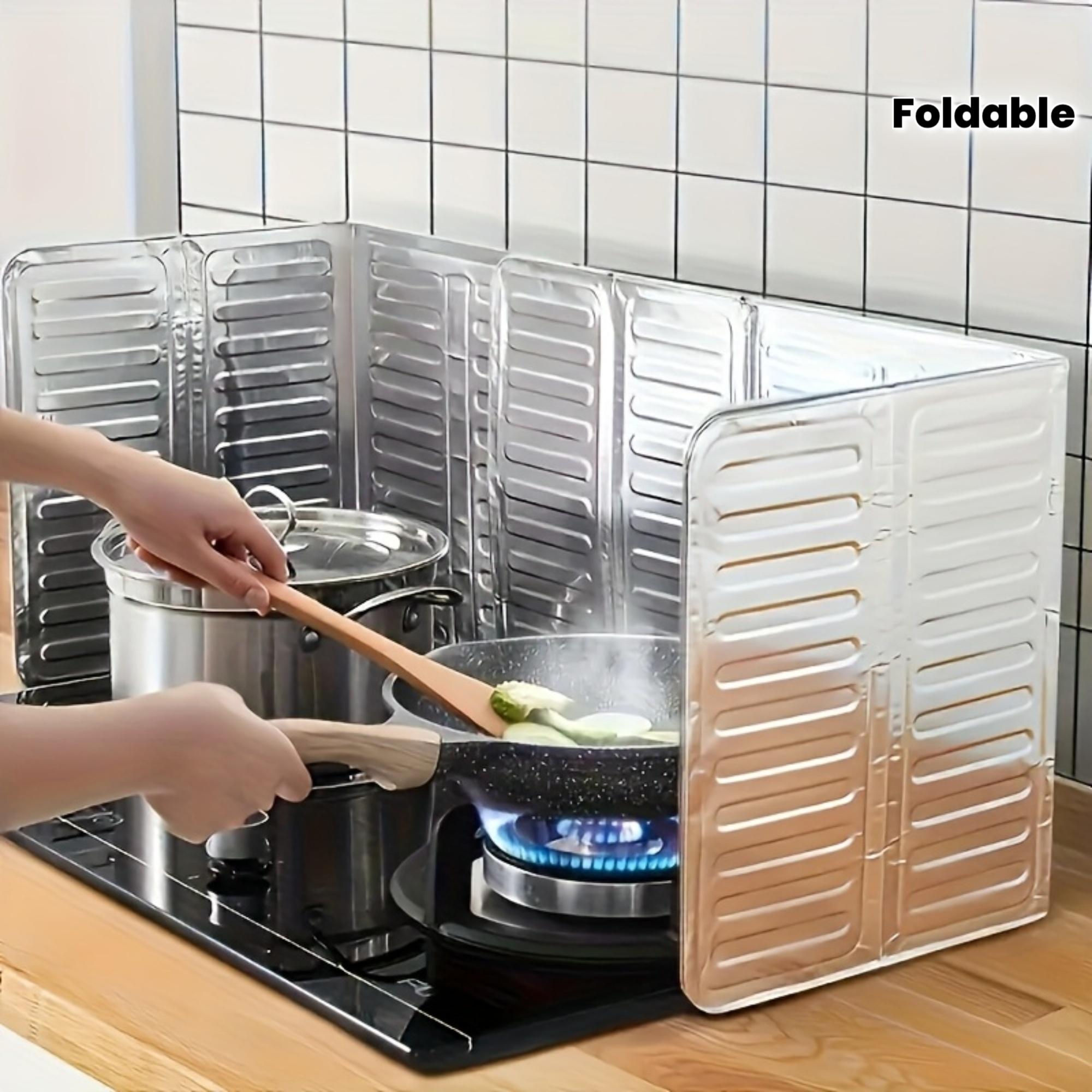 2-Pack Kitchen Cooking Oil Splash Guard, Foldable Aluminum Foil Heat Insulator, Food-Non-Contact Splatter Screen, Gas Stove Overflow Protector