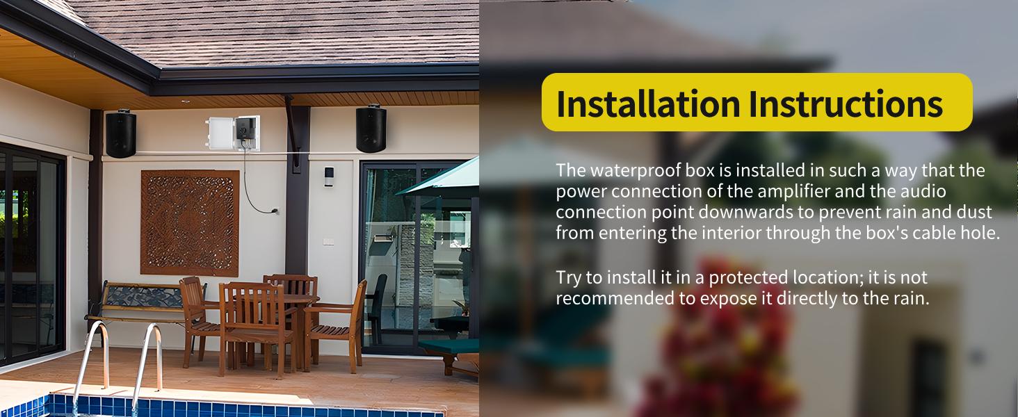 PROZOR Bluetooth 5.0 Power Amplifier for Outdoor Speakers, 200W+200W Stereo Amplifier, TPA3221 2 Channel amp Waterproof Mounting Box Supports Speakers