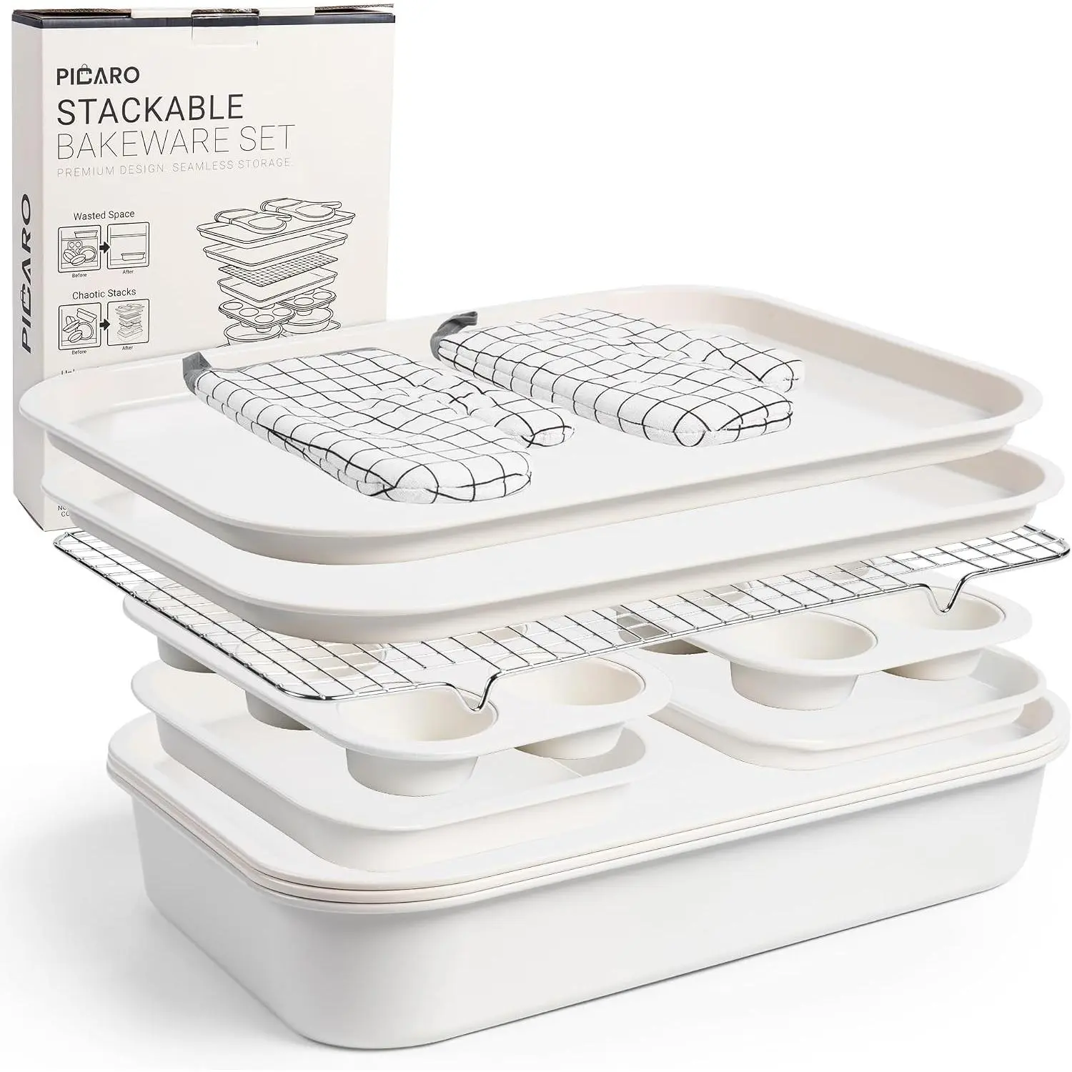 PICARO 13-Piece Heavy Duty Nonstick Stackable Bakeware Set, PFOA/PTFE-Free