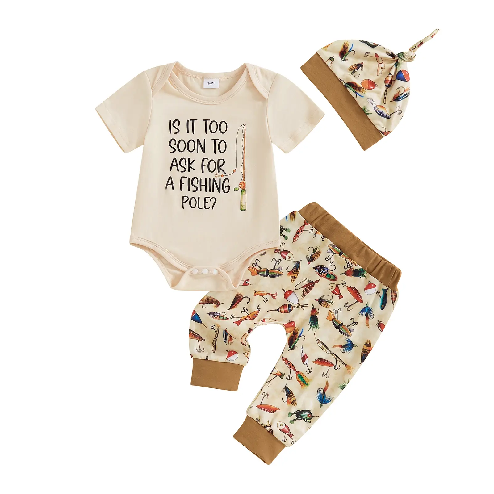 Ma&Baby Newborn Baby Boy Fishing Outfit Letter Short Sleeve Romper Fish Print Pants Hat 3Pcs Set Baby Fishing Summer Clothes