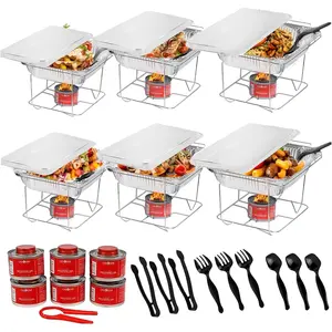 6 Pack - Disposable Chafing Dish Buffet Set, Half Size Pans, Welded Body Food Warmers for Parties, Fuel Cans Complete Set, Warming Trays