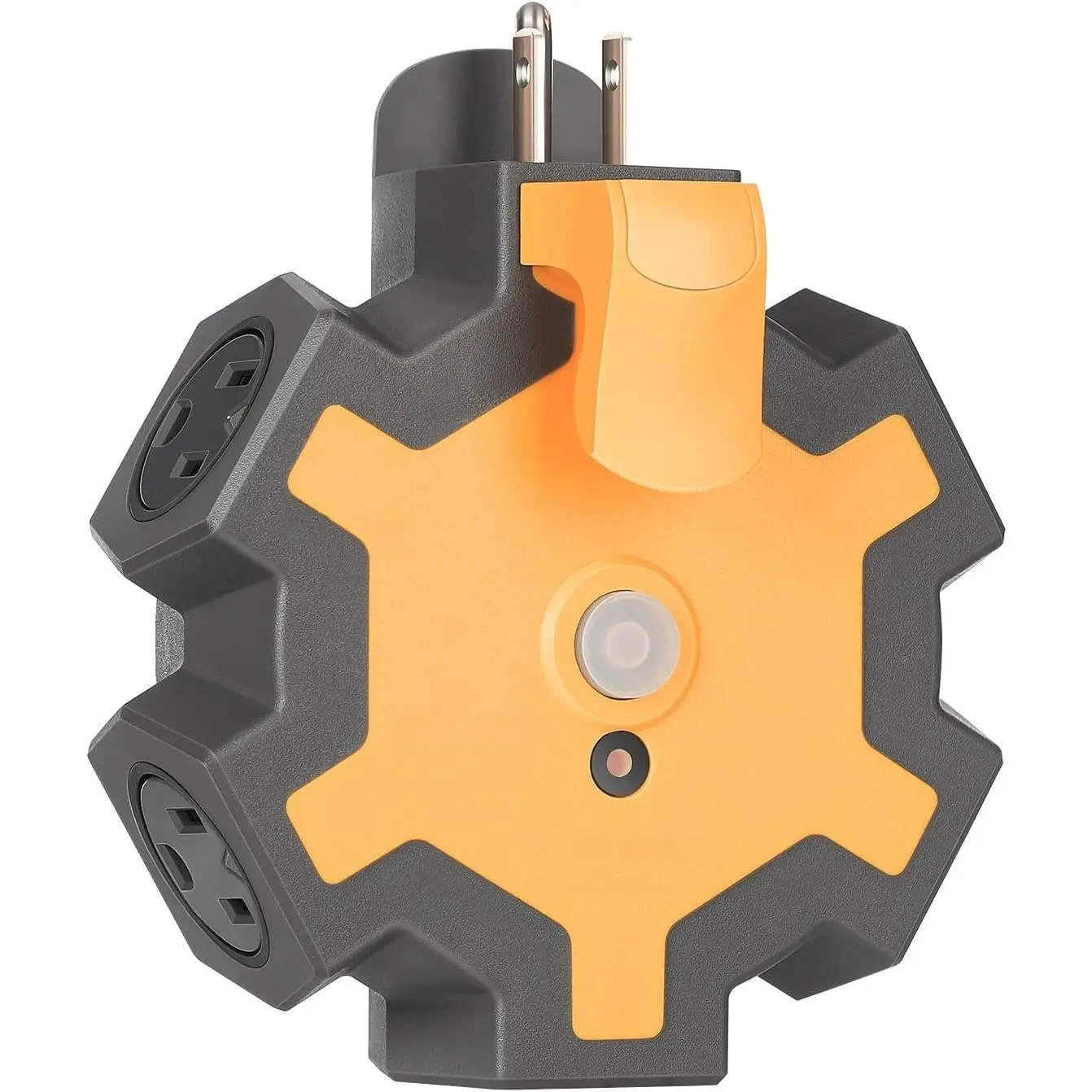 Outdoor Extension Cord Power Adapter | 5-Outlet, Swivel Safety Covers, 15A Circuit Breaker, Widely-Spaced, Heavy Duty Power Outlet for Workshop, Jobsite, Garage