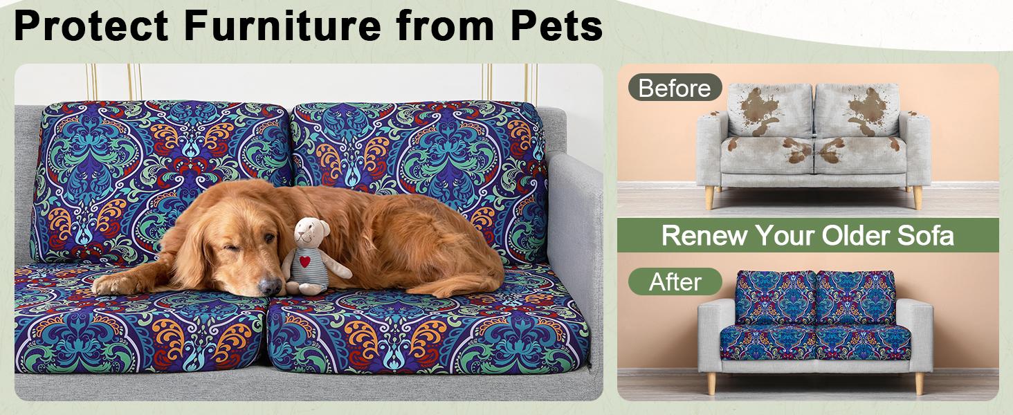 8Pcs Cushion Covers Stretch Couch Slipcovers Washable Furniture Protector with Elastic Bottom Sofa Chair Seat Cover, Dark Blue