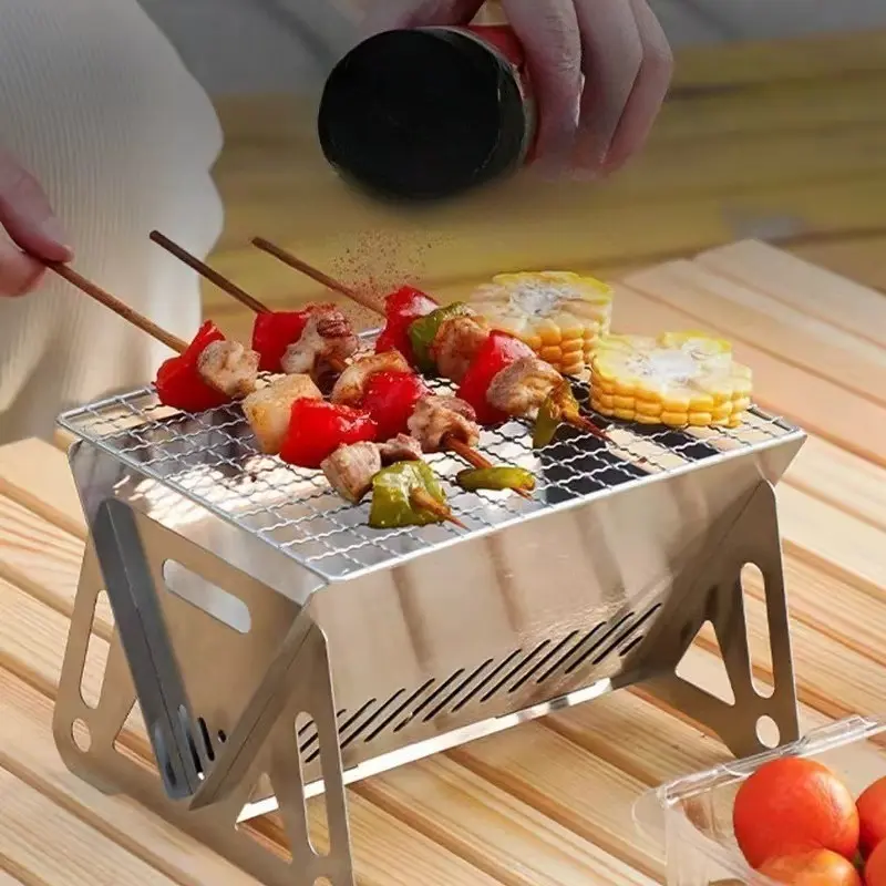 YJ-3-Piece Stainless Steel Cardboard-Style Portable Wood-Fired Stove | Heavy-Duty Foldable Outdoor Cooking Stove with Chimney and Fire Pit, Compatible with Charcoal/Kindling, Suitable for Backpacking, Camping, Survival, and Backyard Use