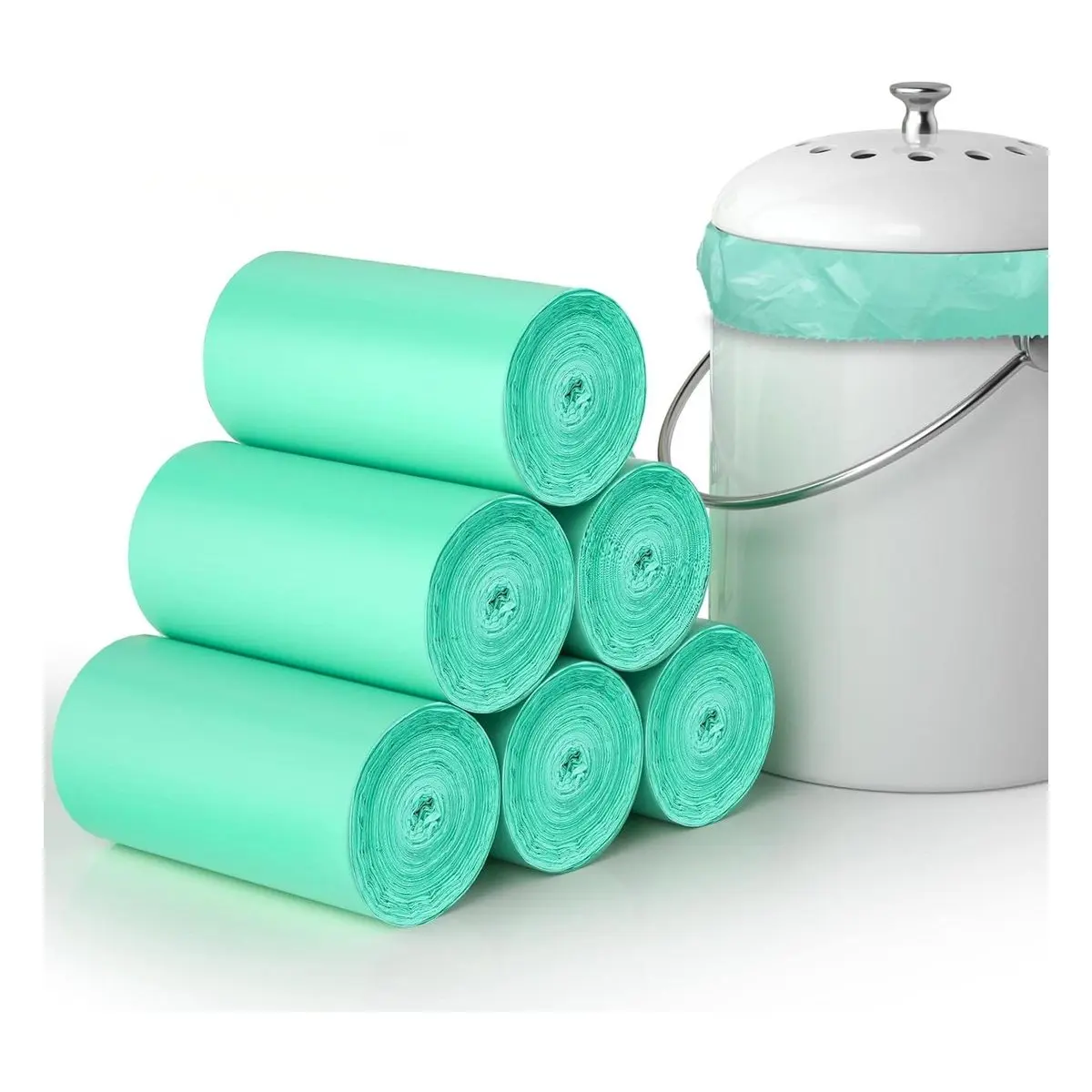 Small Biodegradable Trash Bags, 1.2 Gallon Compostable Can Liners for Kitchen and Office, Green, Suitable for 1-2 Gallon and 4-8 Liter Cans, 150 Packs