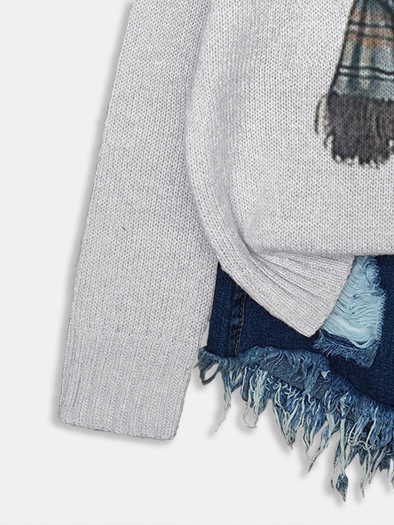 Women's Cartoon Cow Animal Print Round Neck Sweater, Casual Long Sleeve Crew Neck Jumper for Fall & Winter, Fashion Women's Knitwear for Daily Wear, Tops, Womenswear