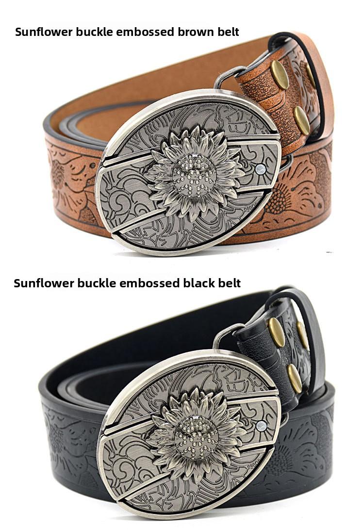 Men's belt, featuring embossed patterns, smooth buckle, personalized student fashion prints and engraved designs