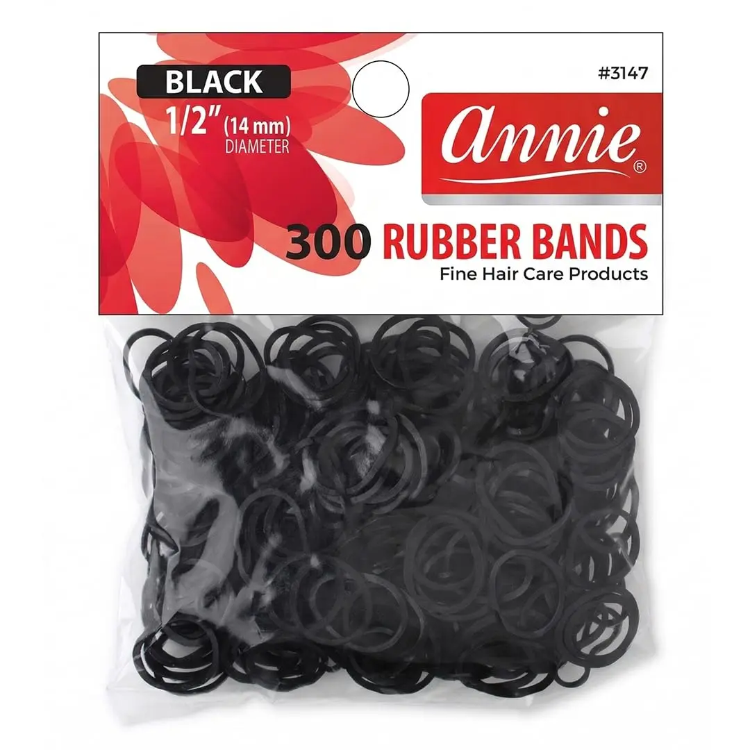 Black Synthetic Classic Round Rubber Bands (14mm, 300-Count) - Soft Grip, Durable No-Snag Elastic Hair Ties for Braids, Everyday Use, All Hair Types, Salon Value Pack, Round Band