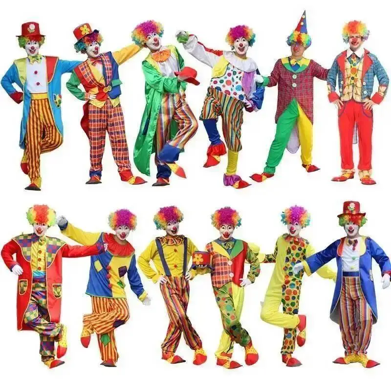 Adults Funny Clown Costumes Joker bodysuit for Men Magician Performance Fancy Halloween Outfits just Clothes no Prop