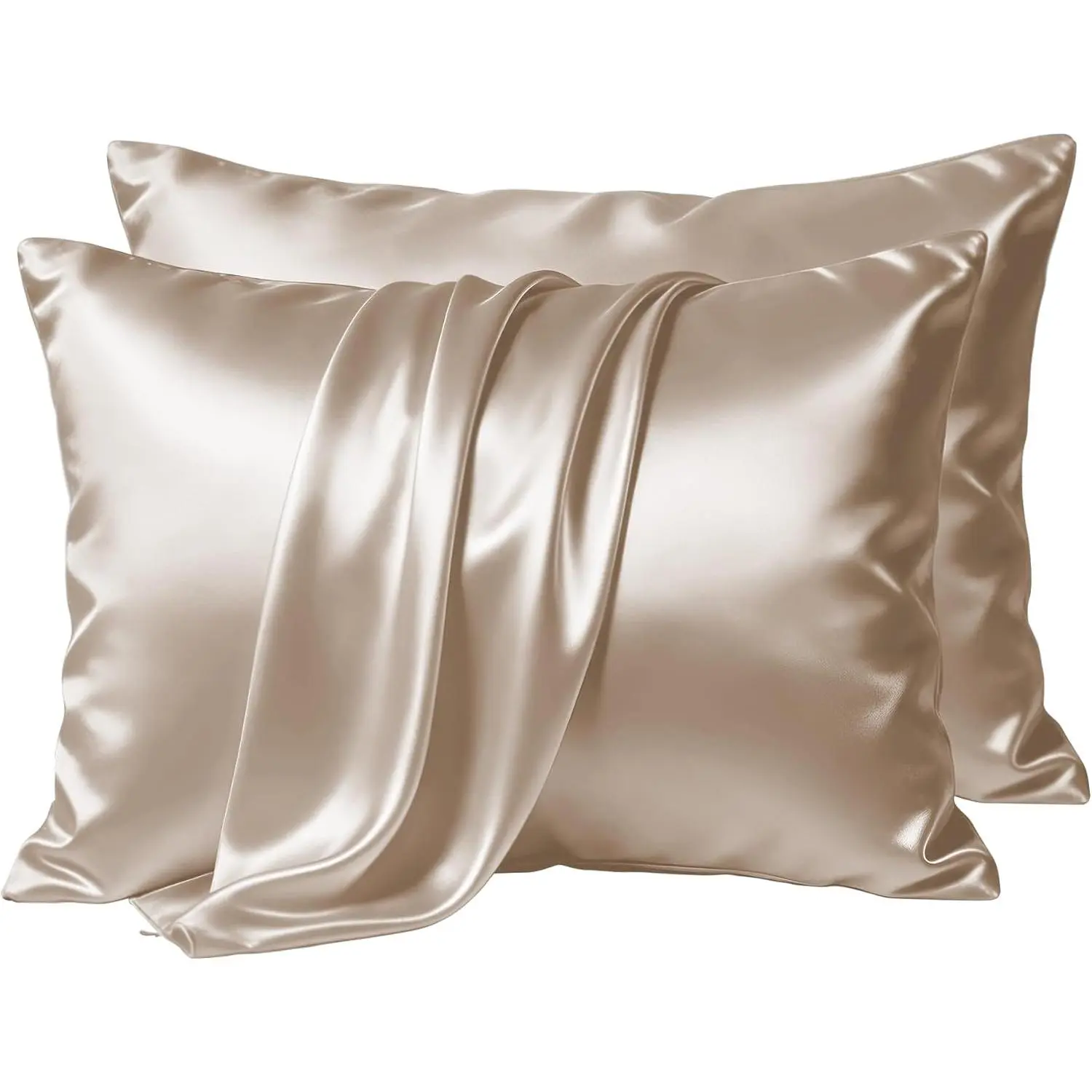 Silk Pillow 2 Pack King Size with Zipper, Champagne| 19 Momme Mulberry Silk Pillowcase for Skin and Hair, Anti-Acne, Hypoallergenic, Cooling, Beauty Sleep, Gifts for