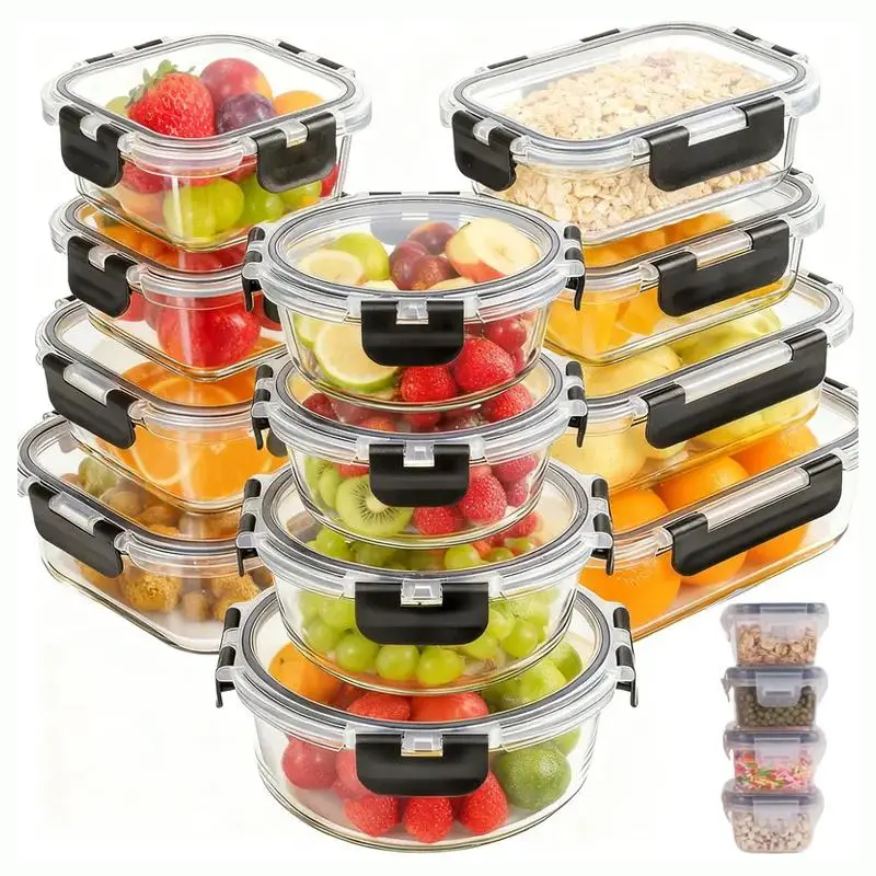 12pc Borosilicate Glass Storage Containers with Lids | 12 Airtight/Freezer Safe Food Storage Containers for Pantry and Kitchen | Meal Prep Container for Lunch | Glass Tupperware Set TikTokShopBlackFriday