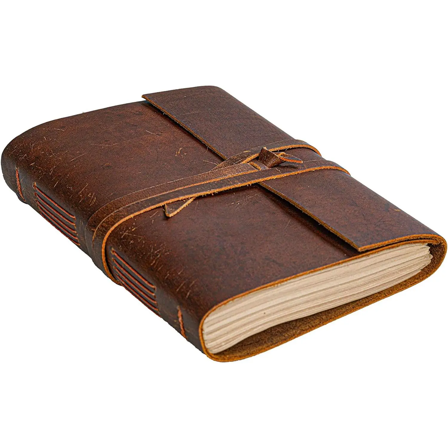 Leather Journal Notebook - Rustic Handmade Vintage Leather Bound Journals for Men and Women - Leather Craft Unlined Paper 300 Pages, Leather Book Diary Pocket Notebook, Diary To Write In (5" x 7")