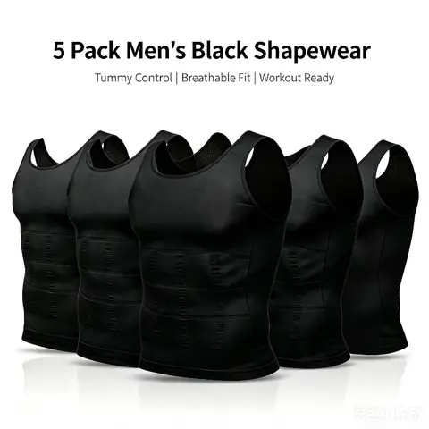 Men's 5-Pack Slim-Fit Woven Fabric Compression Athletic Tank Tops - Tight Sports Vest, Sporty Activewear for Fitness, Breathable Workout Body Shaper Undershirt, High Compression Sleeveless Male Training Clothing